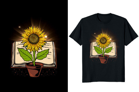 Book and Sunflower Graphic T-shirt: Design for Readers