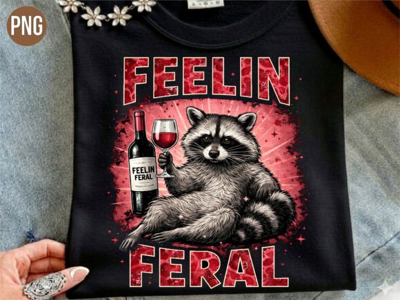 Feelin Feral Wine Raccoon Graphic PNG: Unleash Your Creative Edge