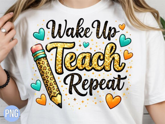 Wake Up Teach Repeat Teacher Graphic PNG: A Designer's Asset